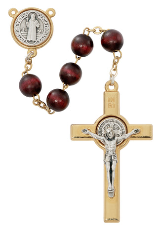 Mahogany Wood Saint Benedict Rosary
