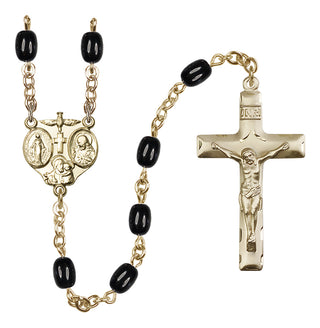 Gold Plated 4x8mm Black 3-Way Rosary