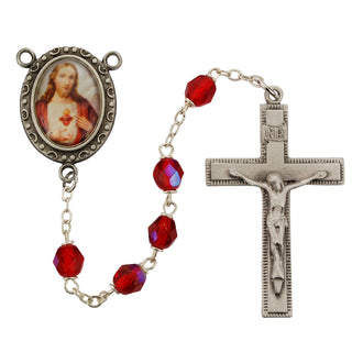 Red Wood Sacred Heart Rosary,