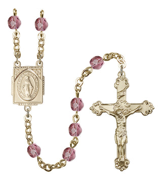 Gold Plated 6mm Fire Polished Miraculous Rosary in Amethyst