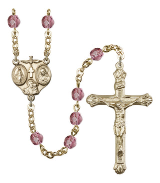 Gold Plated 6mm Fire Polished 3-Way Rosary in Amethyst