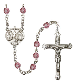 Silver Plated 6mm Fire Polished 3-Way Rosary in Amethyst