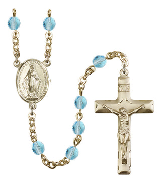 Gold Plated 6mm Fire Polished Miraculous Rosary in Aqua