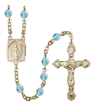Gold Plated 6mm Fire Polished Miraculous Rosary in Aqua