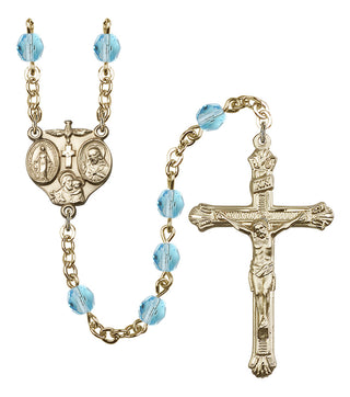 Gold Plated 6mm Fire Polished 3-Way Rosary in Aqua