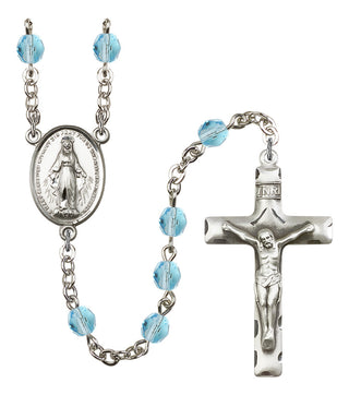 Silver Plated 6mm Fire Polished Miraculous Rosary in Aqua