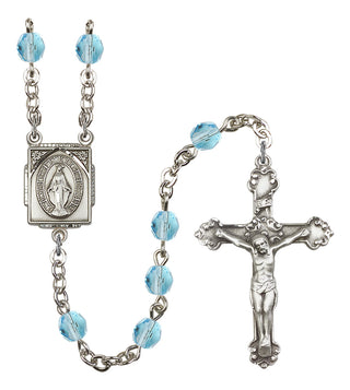 Silver Plated 6mm Fire Polished Miraculous Rosary in Aqua