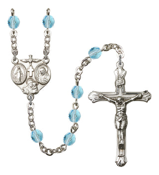 Silver Plated 6mm Fire Polished 3-Way Rosary in Aqua