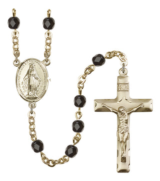 Gold Plated 6mm Fire Polished Miraculous Rosary in Black