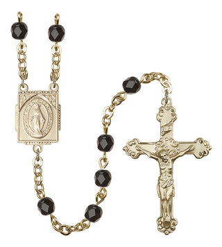 Gold Plated 6mm Fire Polished Miraculous Rosary in Black