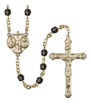 Gold Plated 6mm Fire Polished 3-Way Rosary in Black