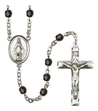 Silver Plated 6mm Fire Polished Miraculous Rosary in Black