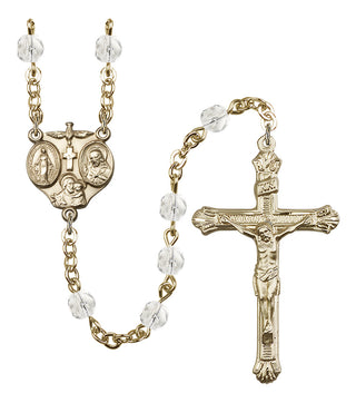 Gold Plated 6mm Fire Polished 3-Way Rosary in Crystal