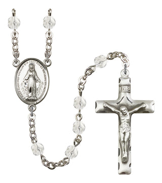 Silver Plated 6mm Fire Polished Miraculous Rosary in Crystal
