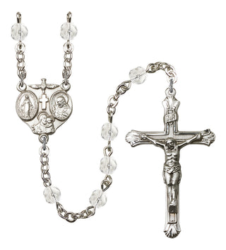 Silver Plated 6mm Fire Polished 3-Way Rosary in Crystal