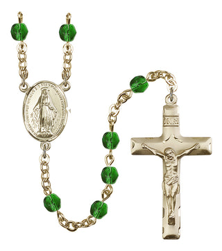 Gold Plated 6mm Fire Polished Miraculous Rosary in Emerald