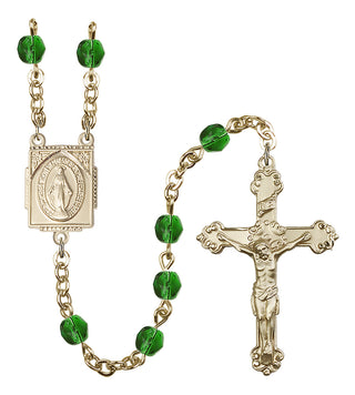 Gold Plated 6mm Fire Polished Miraculous Rosary in Emerald