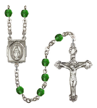 Silver Plated 6mm Fire Polished Miraculous Rosary in Emerald