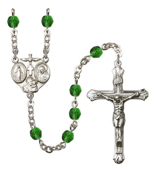 Silver Plated 6mm Fire Polished 3-Way Rosary in Emerald