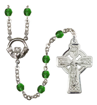 Silver Plated 6mm Fire Polished Claddagh Rosary