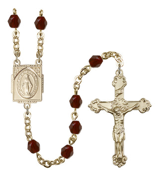 Gold Plated 6mm Fire Polished Miraculous Rosary in Garnet
