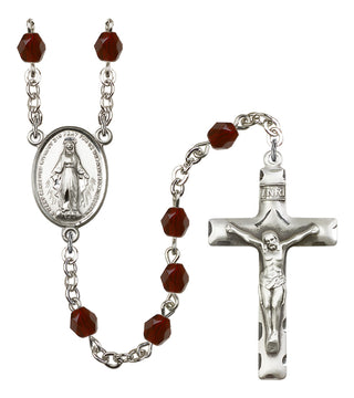 Silver Plated 6mm Fire Polished Miraculous Rosary in Garnet