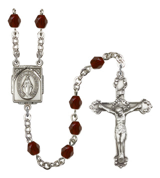 Silver Plated 6mm Fire Polished Miraculous Rosary in Garnet