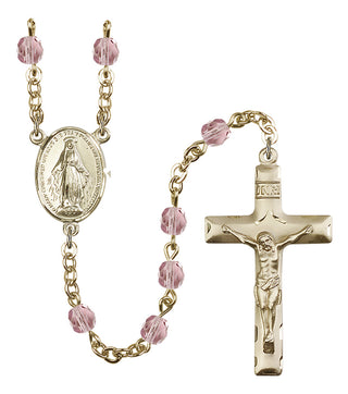 Gold Plated 6mm Fire Polished Miraculous Rosary in Light Amethyst