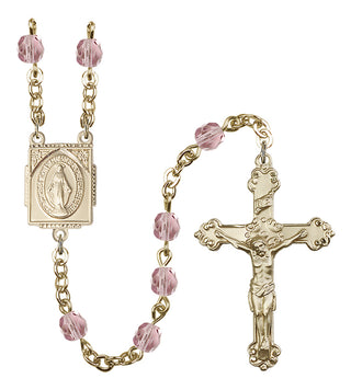 Gold Plated 6mm Fire Polished Miraculous Rosary in Light Amethyst