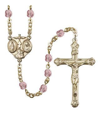 Gold Plated 6mm Fire Polished 3-Way Rosary in Light Amethyst