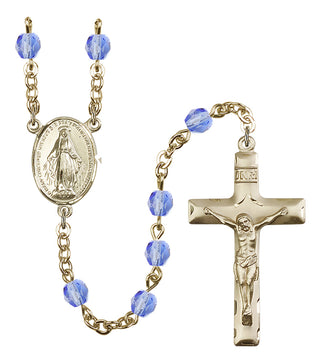 Gold Plated 6mm Fire Polished Miraculous Rosary in Light Sapphire