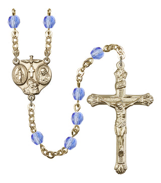Gold Plated 6mm Fire Polished 3-Way Rosary in Light Sapphire