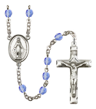 Silver Plated 6mm Fire Polished Miraculous Rosary in Light Sapphire