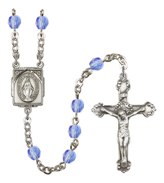 Silver Plated 6mm Fire Polished Miraculous Rosary in Light Sapphire