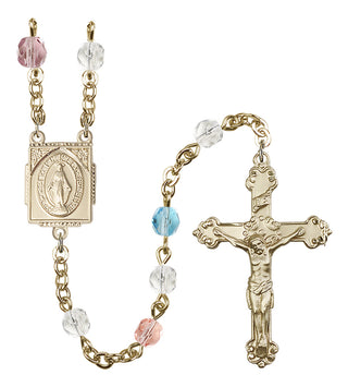 Gold Plated 6mm Fire Polished Miraculous Rosary in Multi-Color