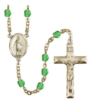 Gold Plated 6mm Fire Polished Miraculous Rosary in Peridot