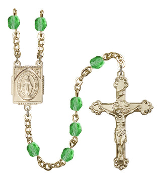 Gold Plated 6mm Fire Polished Miraculous Rosary in Peridot