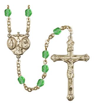 Gold Plated 6mm Fire Polished 3-Way Rosary in Peridot