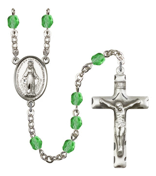 Silver Plated 6mm Fire Polished Miraculous Rosary in Peridot