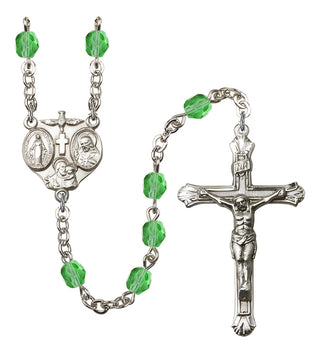 Silver Plated 6mm Fire Polished 3-Way Rosary in Peridot