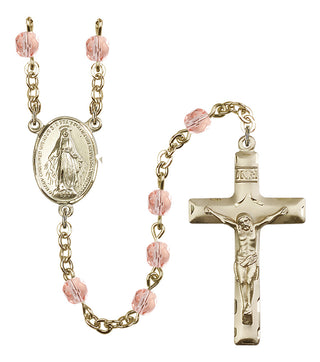 Gold Plated 6mm Fire Polished Miraculous Rosary in Pink