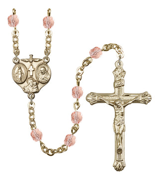 Gold Plated 6mm Fire Polished 3-Way Rosary in Pink