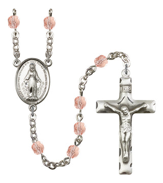 Silver Plated 6mm Fire Polished Miraculous Rosary in Pink