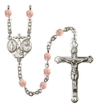 Silver Plated 6mm Fire Polished 3-Way Rosary in Pink