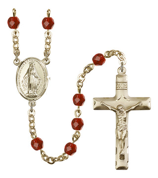 Gold Plated 6mm Fire Polished Miraculous Rosary in Ruby