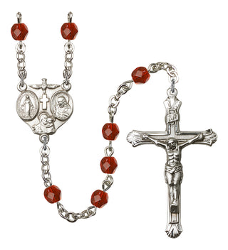 Silver Plated 6mm Fire Polished 3-Way Rosary in Ruby