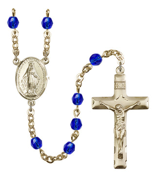 Gold Plated 6mm Fire Polished Miraculous Rosary in Sapphire