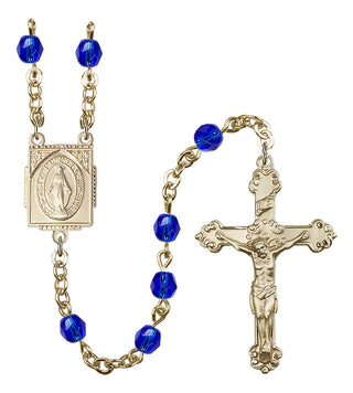 Gold Plated 6mm Fire Polished Miraculous Rosary in Sapphire