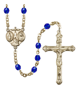 Gold Plated 6mm Fire Polished 3-Way Rosary in Sapphire