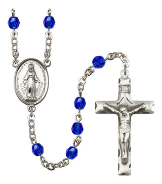 Silver Plated 6mm Fire Polished Miraculous Rosary in Sapphire